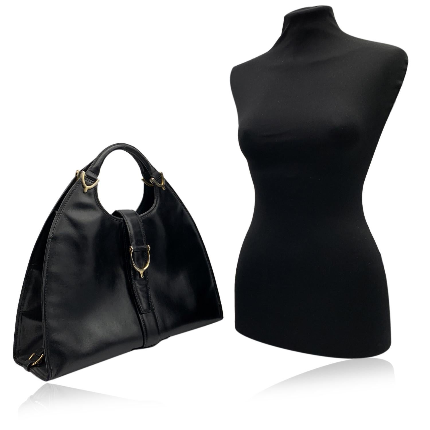 Women's Gucci Vintage Black Leather Stirrup Hobo Bag Handbag