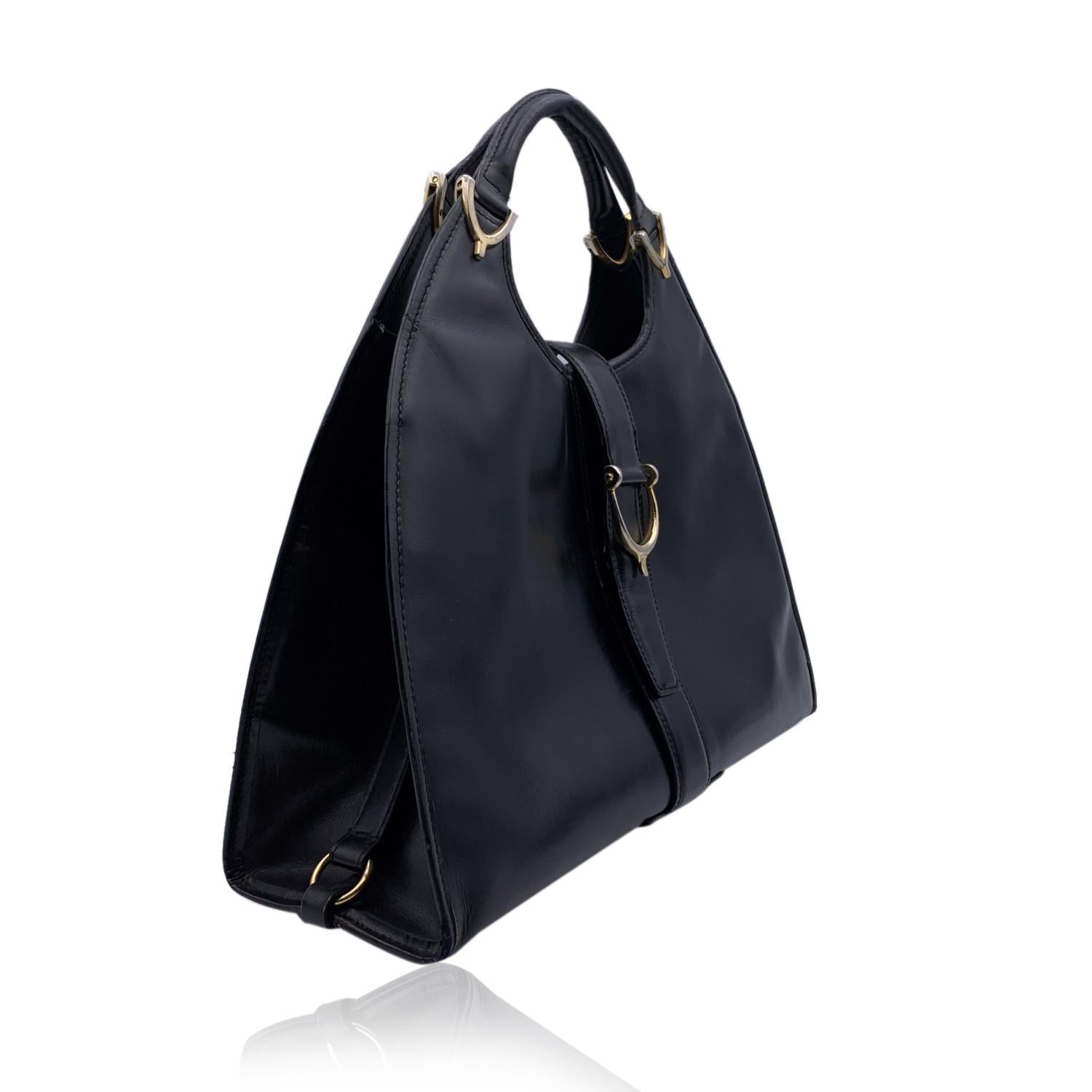 Women's Gucci Vintage Black Leather Stirrup Hobo Bag Handbag