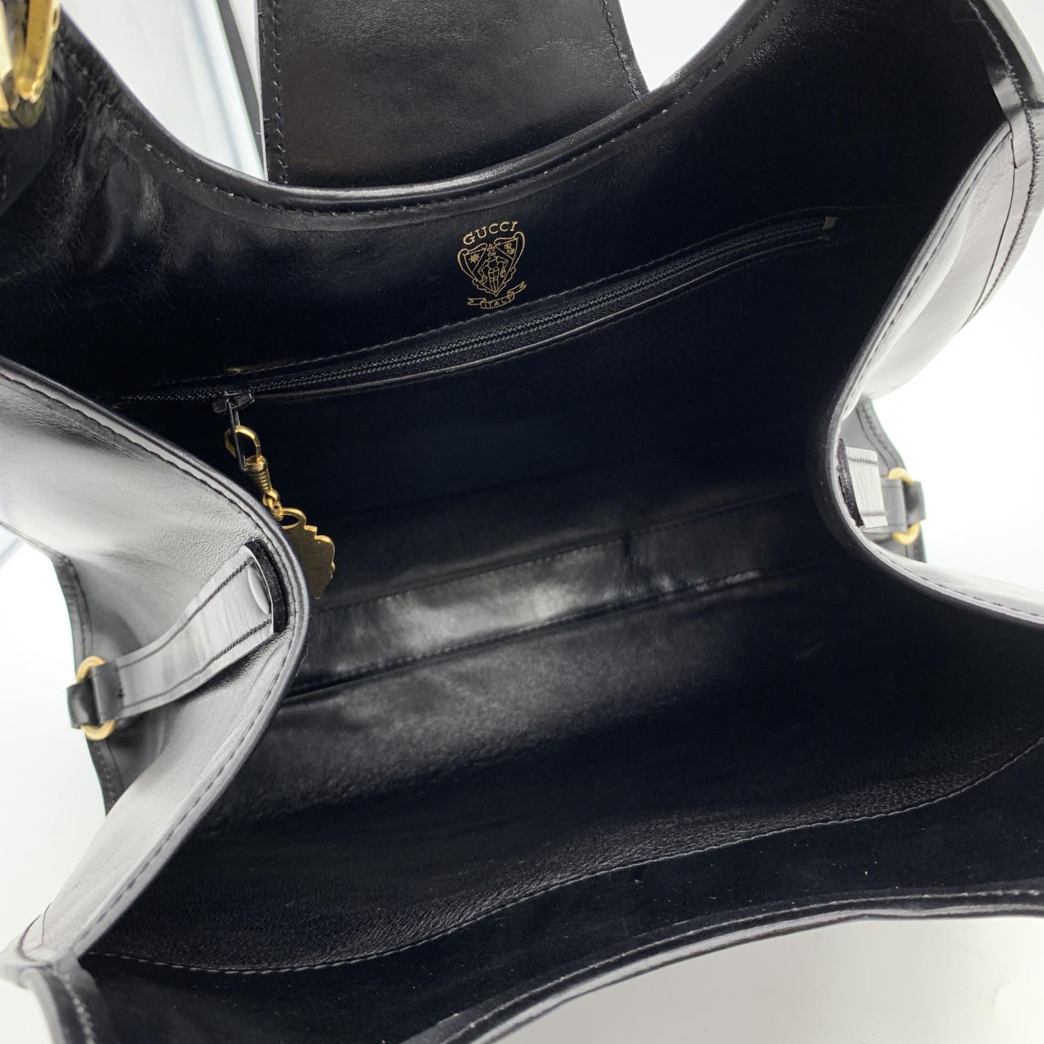 Gucci Vintage Black Leather Stirrup Hobo Bag Handbag 1