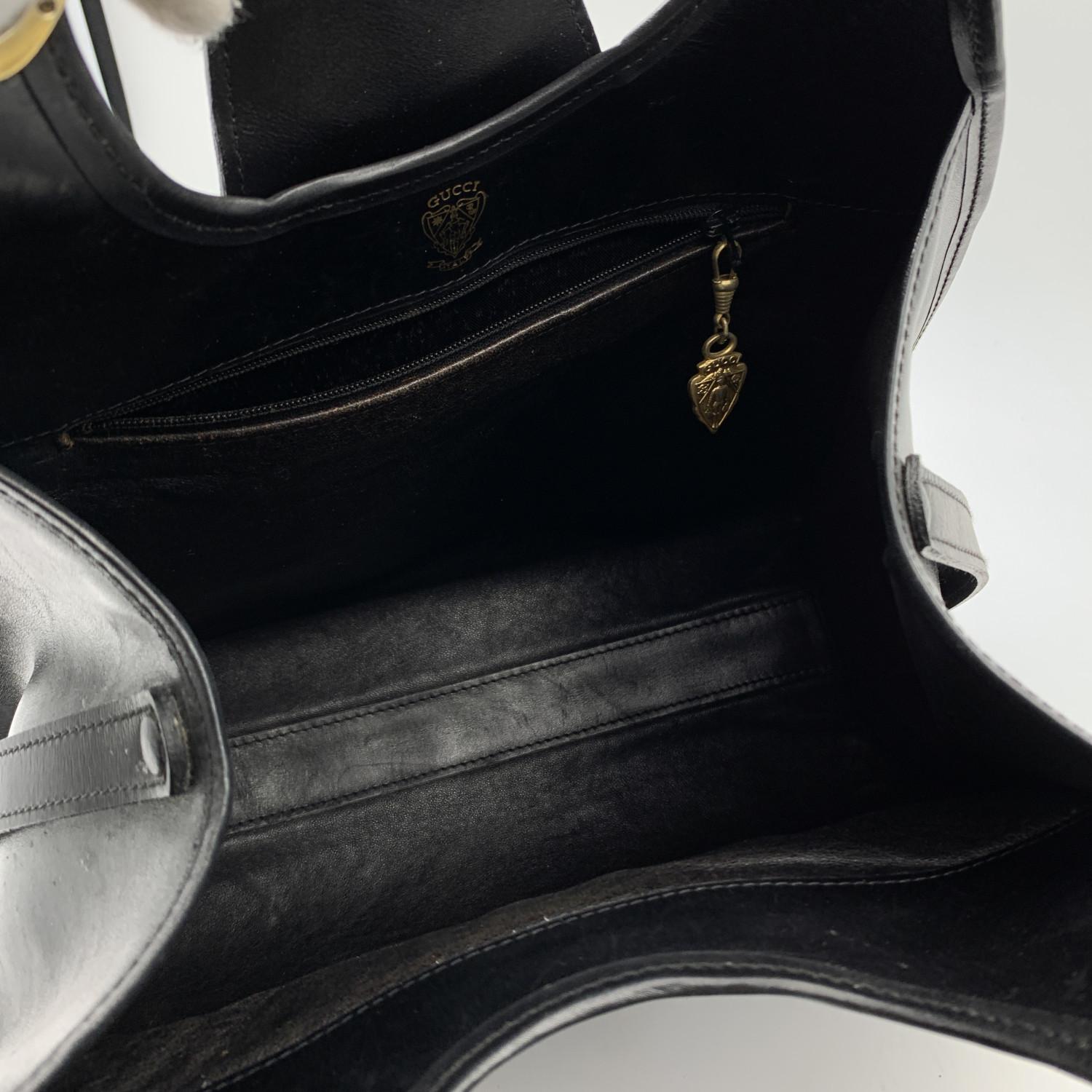 Gucci Vintage Black Leather Stirrup Hobo Bag Handbag 2