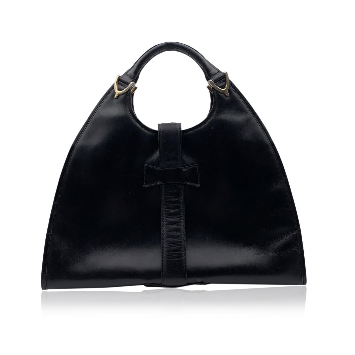 Gucci Vintage Black Leather Stirrup Hobo Bag Handbag 1