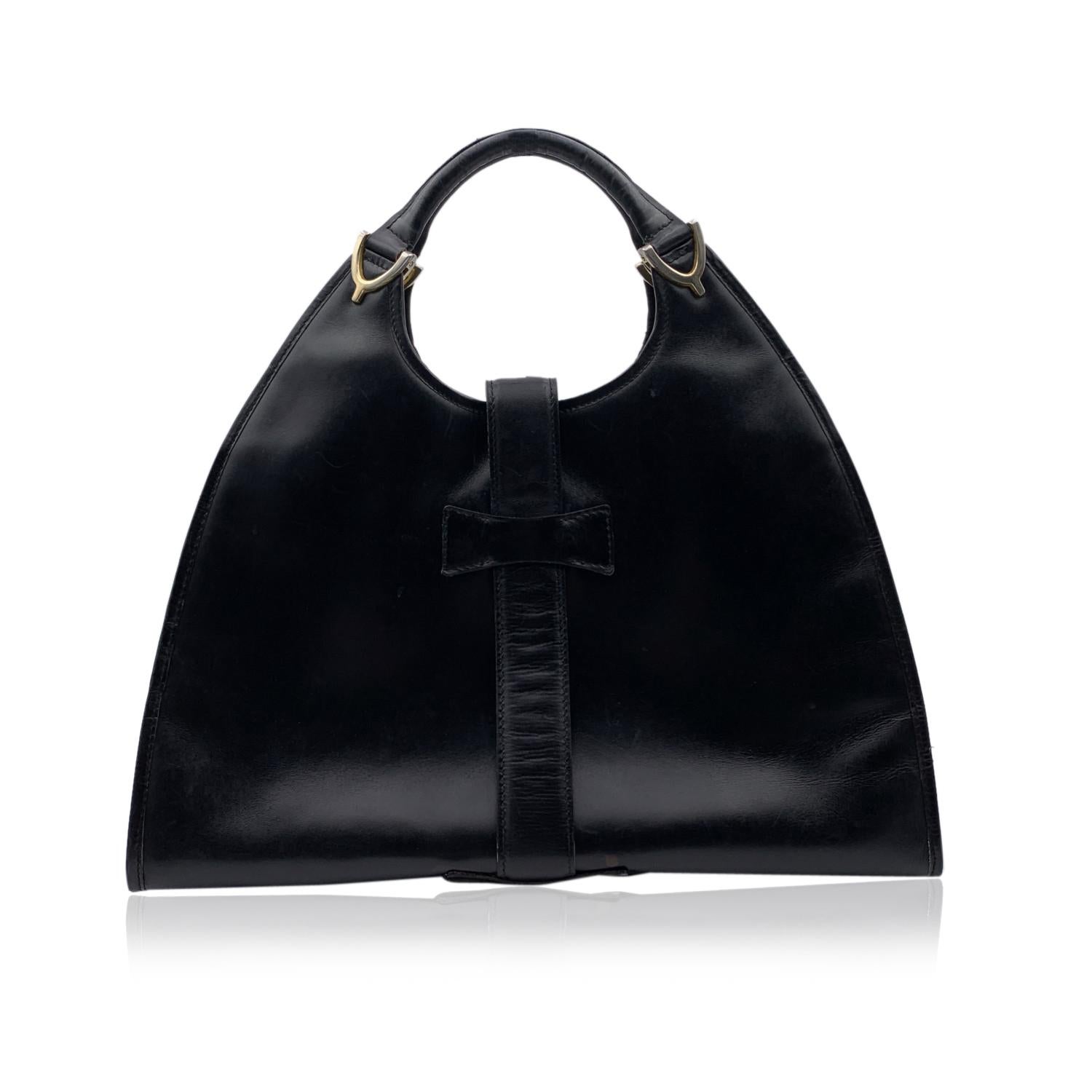 Gucci Vintage Black Leather Stirrup Hobo Bag Handbag 2