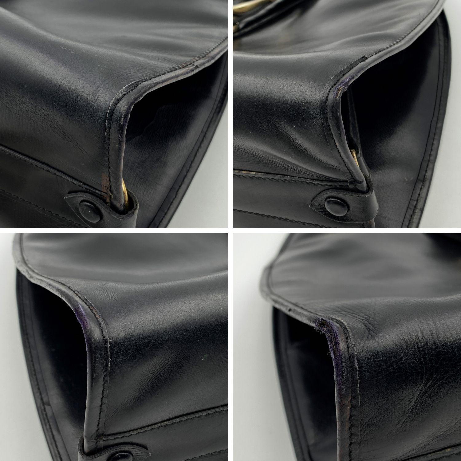 Gucci Vintage Black Leather Stirrup Hobo Bag Handbag 2