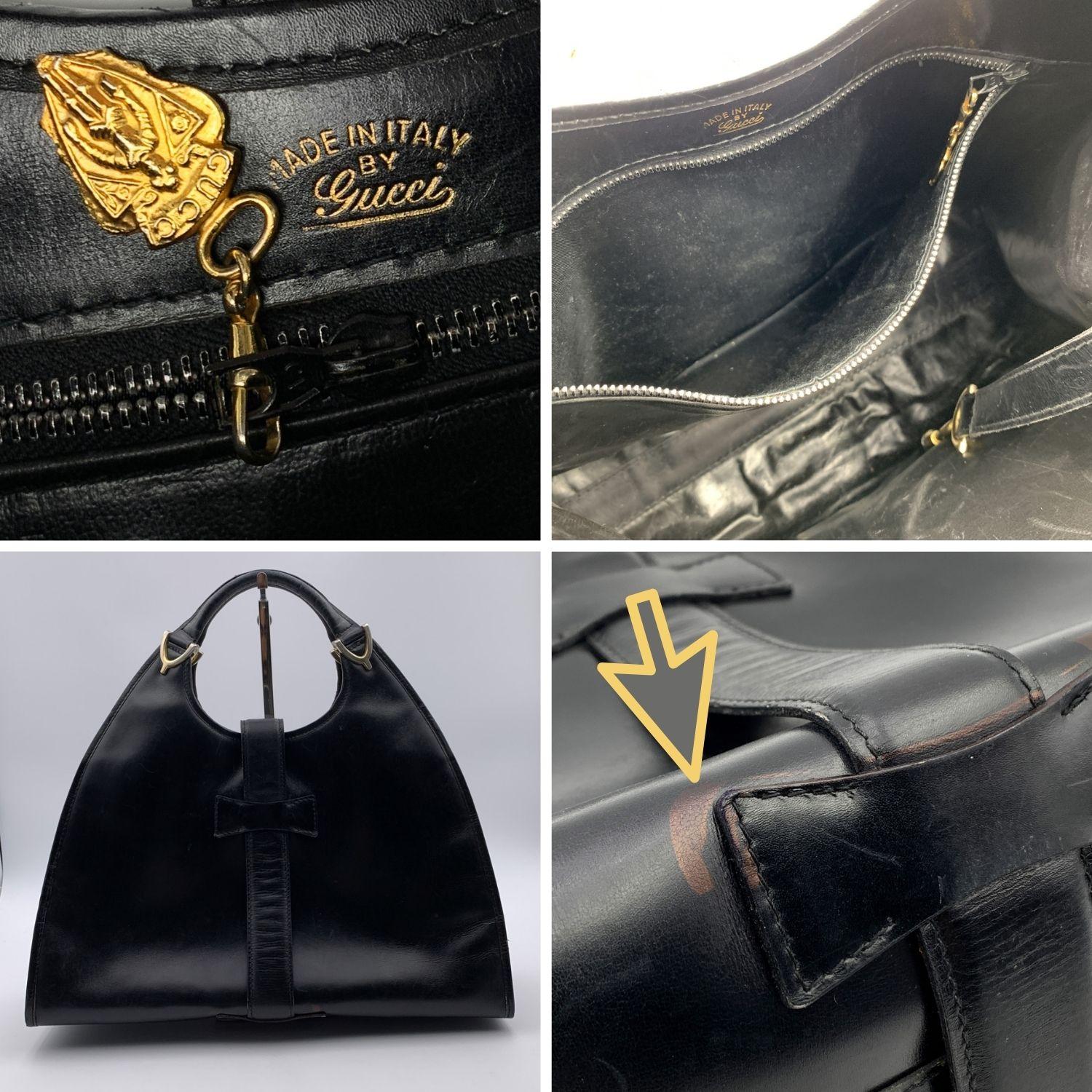 Gucci Vintage Black Leather Stirrup Hobo Bag Handbag 4