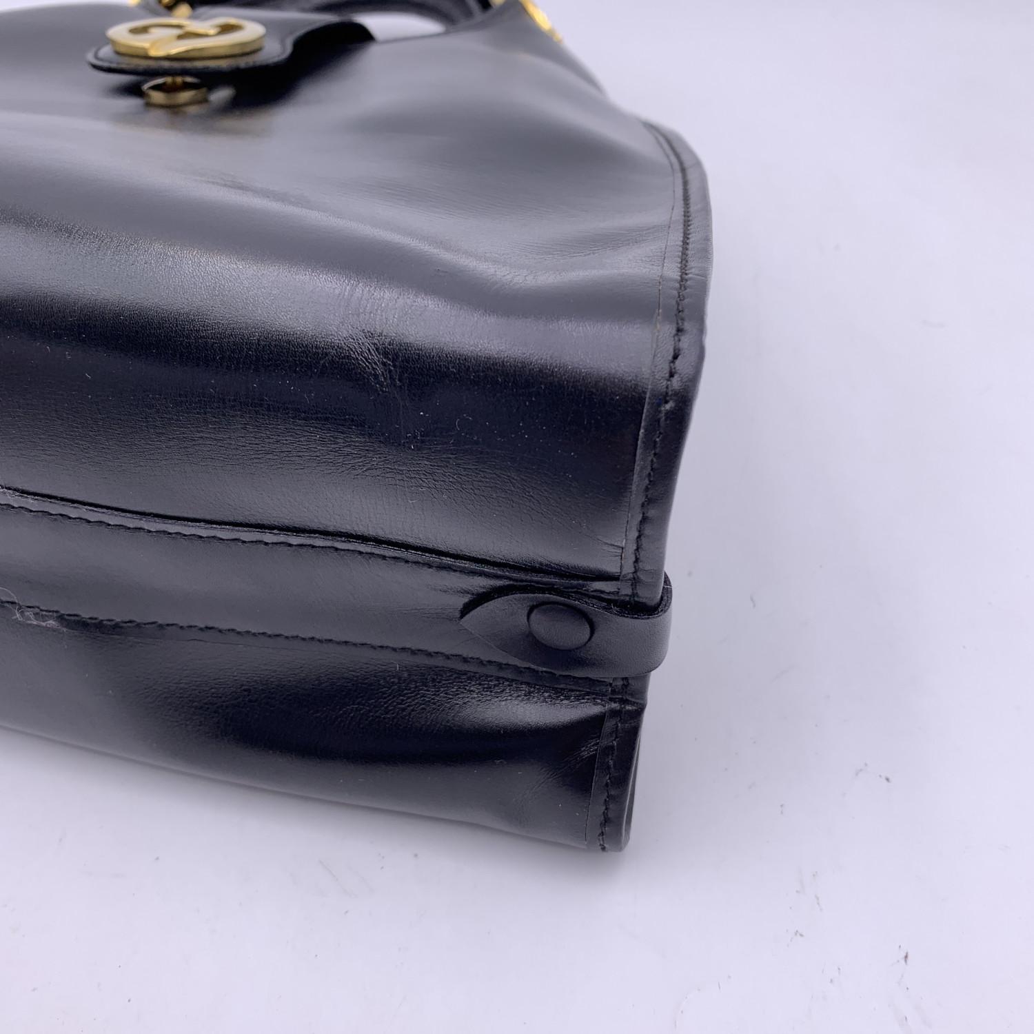 Gucci Vintage Black Leather Stirrup Hobo Bag Handbag 5