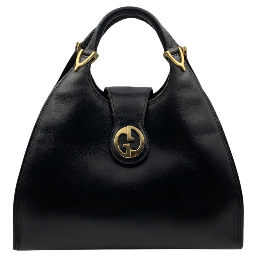 Gucci Vintage Black Leather Stirrup Hobo Bag Handbag