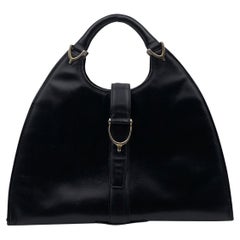 Gucci Vintage Black Leather Stirrup Hobo Bag Handbag