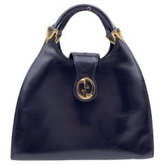 Gucci Vintage Schwarze Steigbügel-Hobo-Handtasche aus Leder