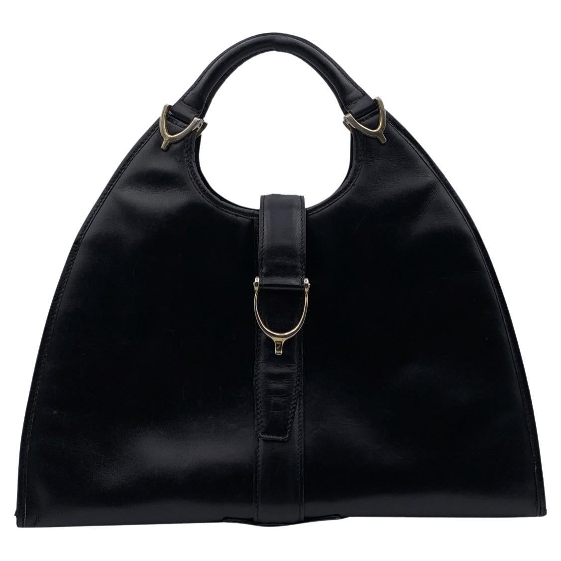 Gucci Vintage Black Leather Stirrup Hobo Bag Handbag For Sale