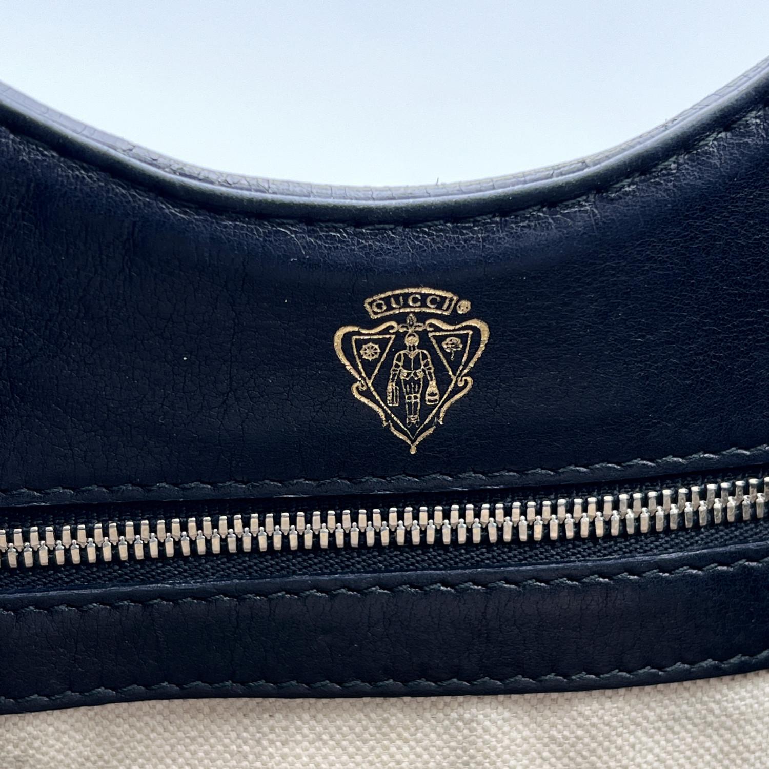 Gucci Vintage Black Leather Stirrup Hobo Bag Handbag Spur Closure 4