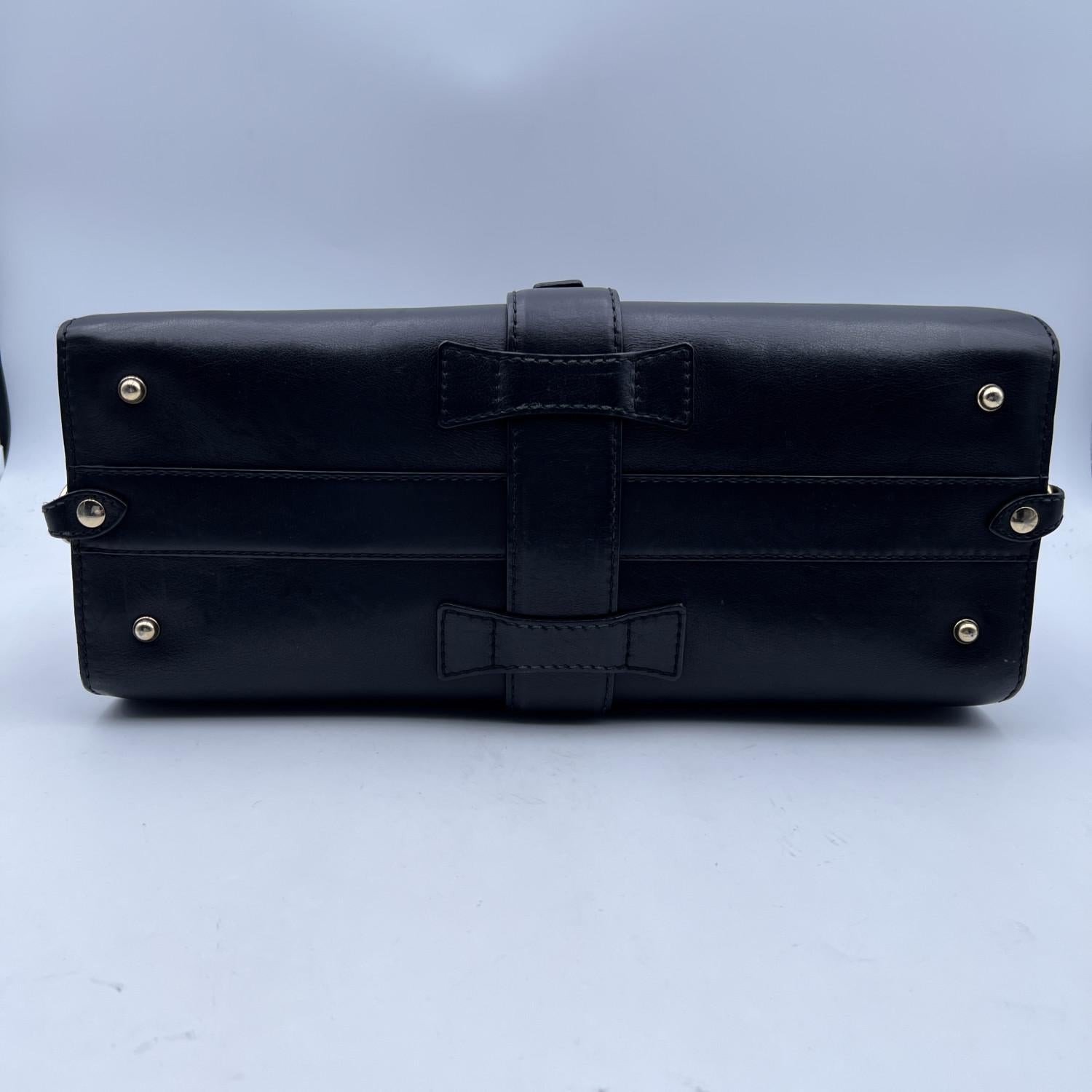 Gucci Vintage Black Leather Stirrup Hobo Bag Handbag Spur Closure 1