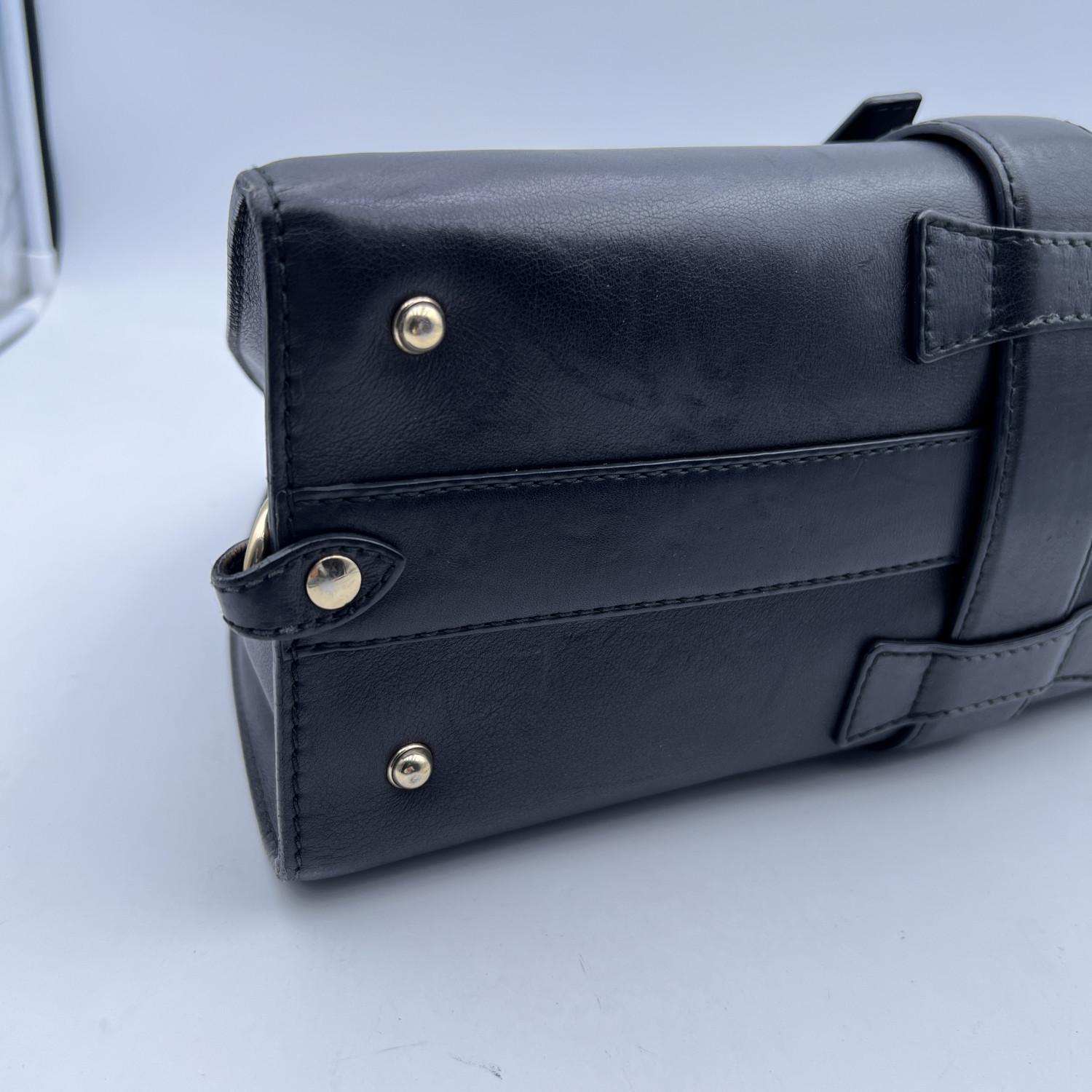 Gucci Vintage Black Leather Stirrup Hobo Bag Handbag Spur Closure 3