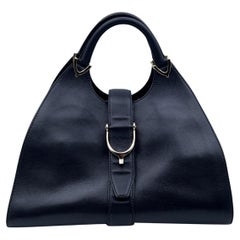 Gucci Vintage Black Leather Stirrup Hobo Bag Handbag Spur Closure