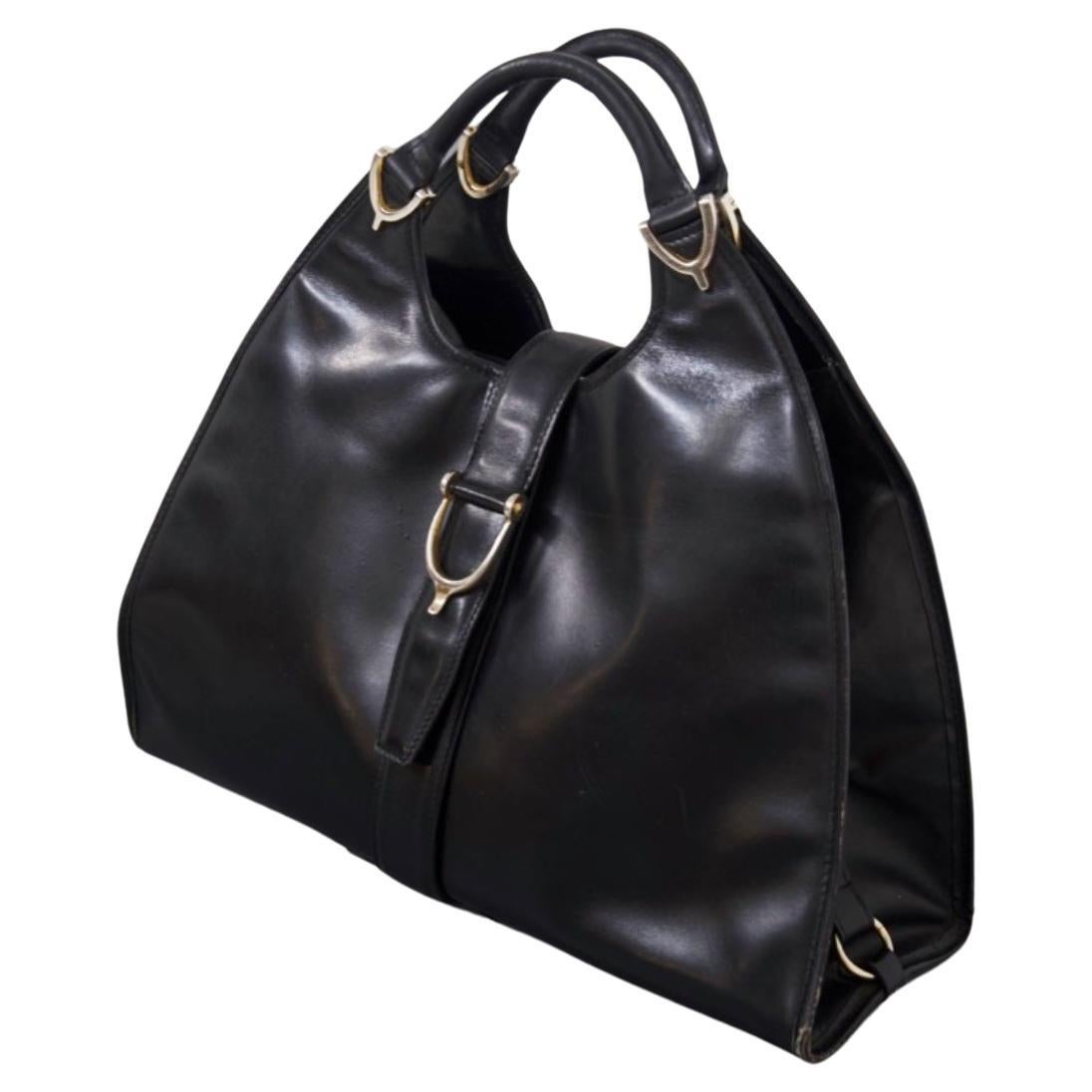 Gucci Vintage Black Leather Flap Shoulder Bag Messenger at 1stDibs