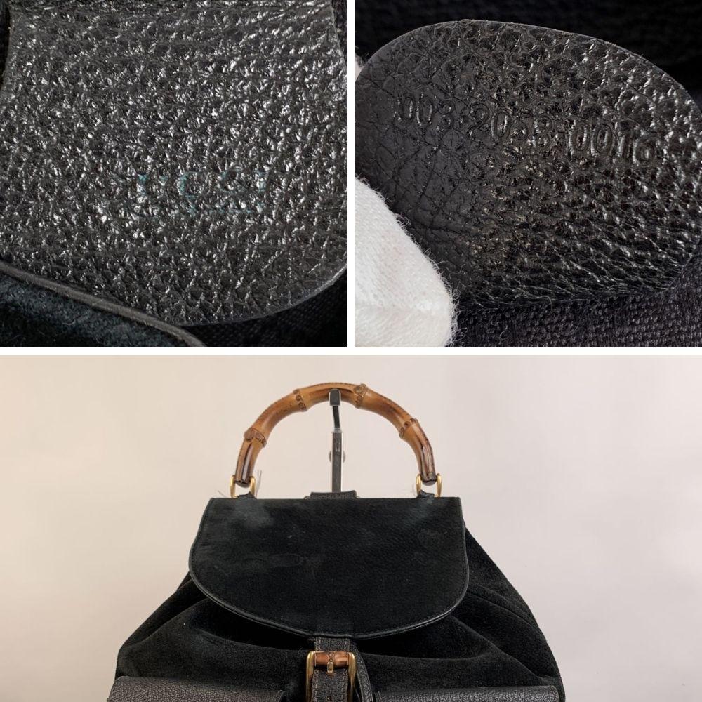 Gucci Vintage Black Leather Suede Bamboo Backpack Bag In Good Condition In Rome, Rome