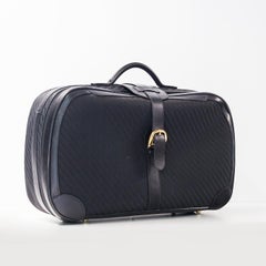 Gucci Vintage Black Leather Supreme GG Canvas Travel Bag