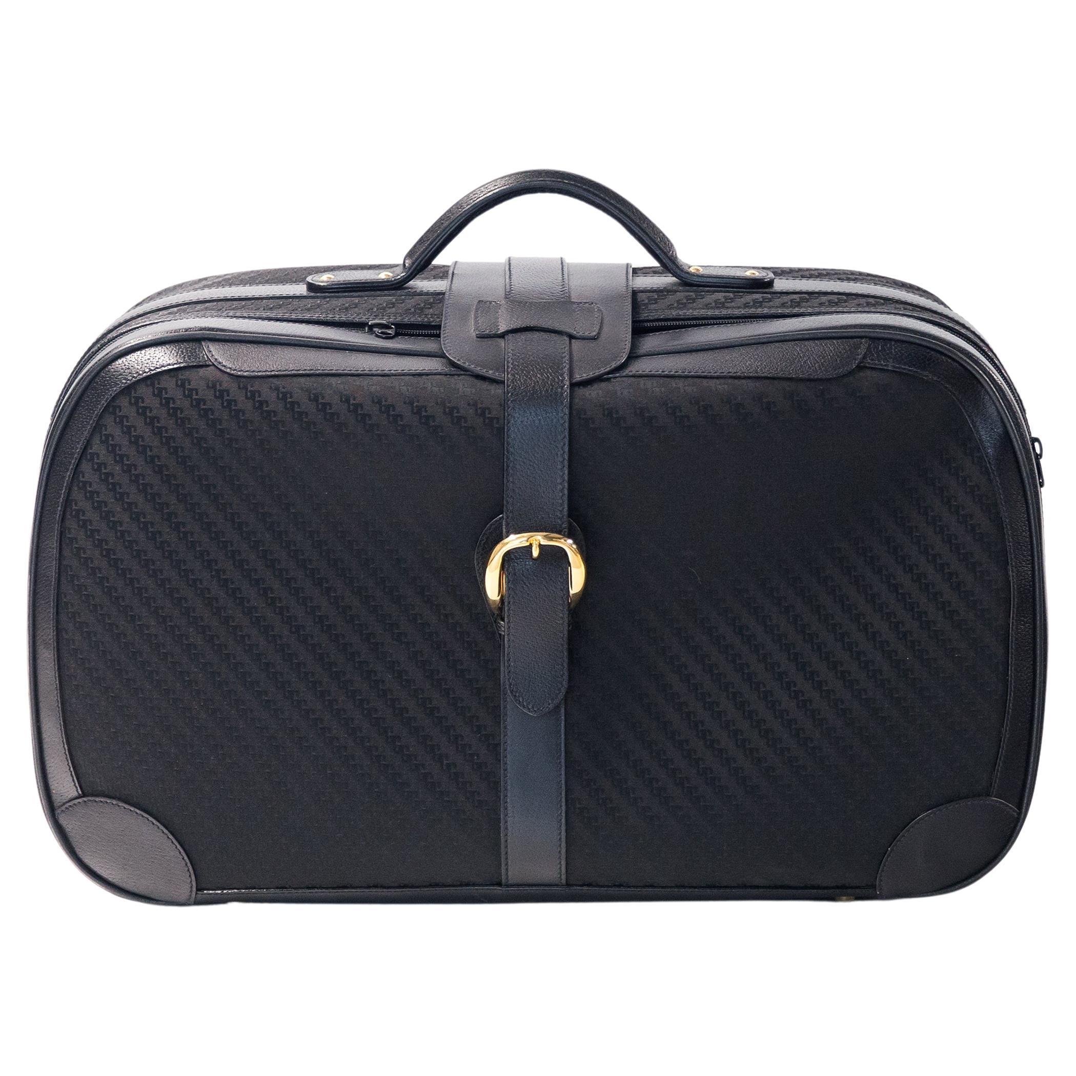 Gucci Vintage Black Leather Supreme GG Canvas Travel Bag