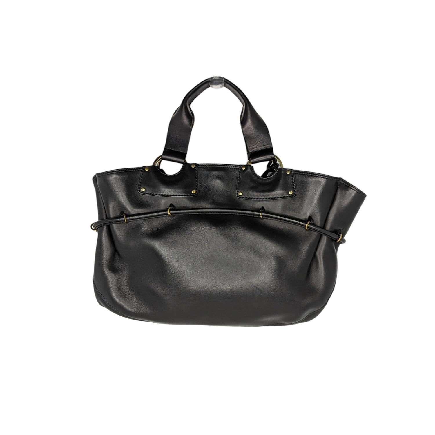 Gucci Vintage Black Leather Top Handle Bag In Excellent Condition In Scottsdale, AZ