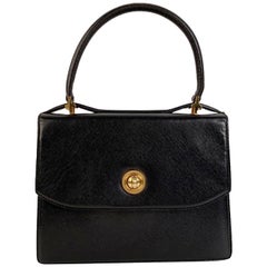 Gucci Vintage Black Leather Top Handle Bag Handbag