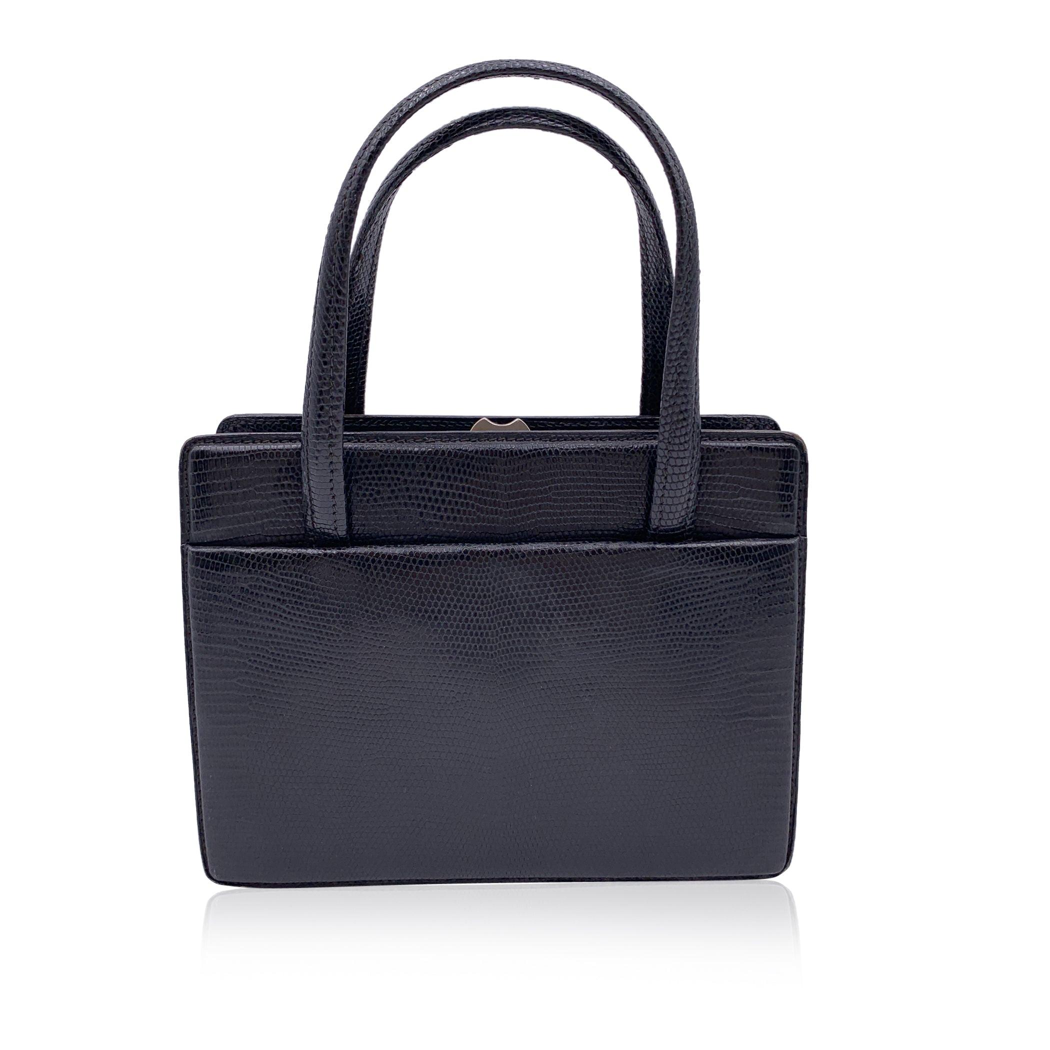 Gucci Vintage Black Leather Top Handles Bag Handbag Satchel In Good Condition In Rome, Rome