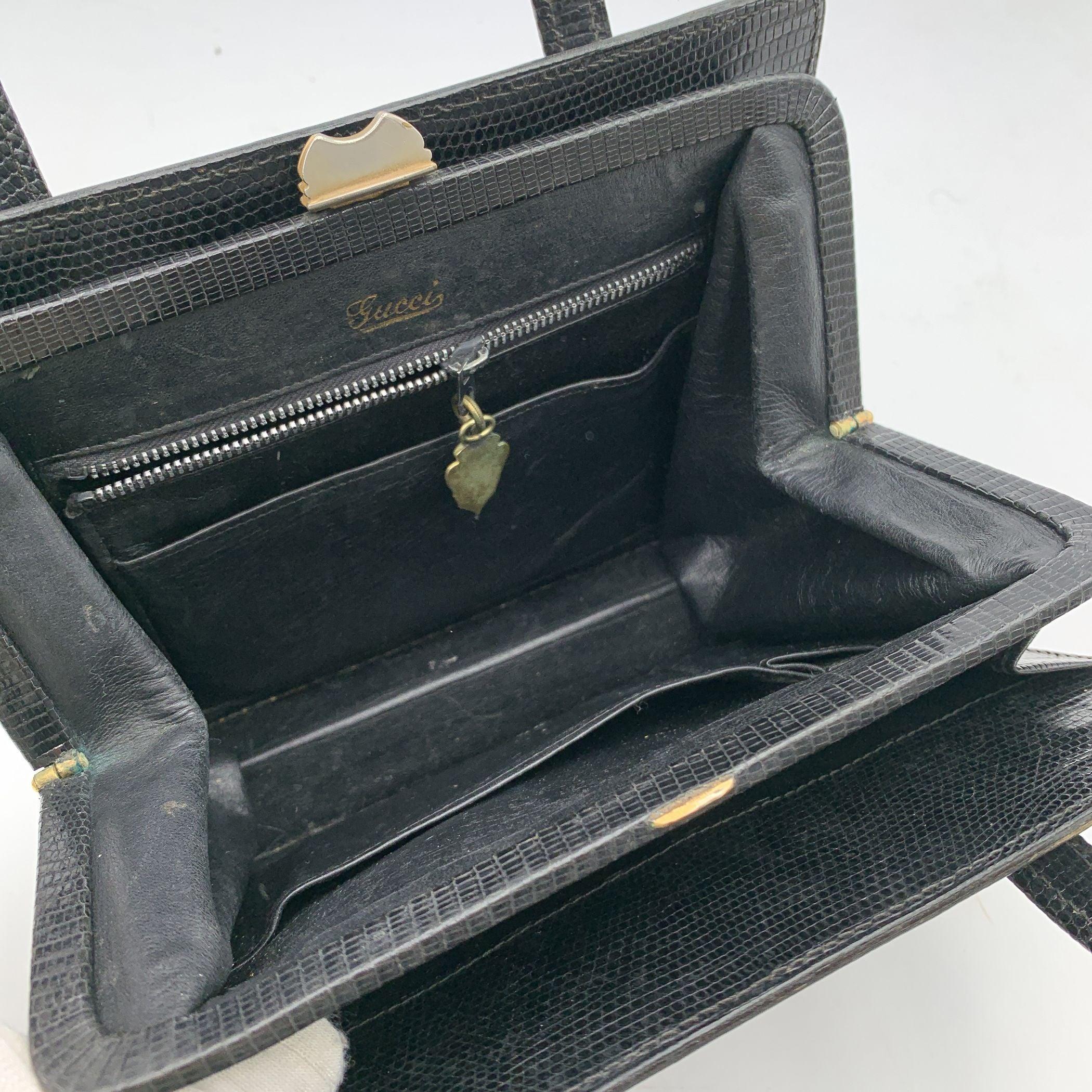 Gucci Vintage Black Leather Top Handles Bag Handbag Satchel 1