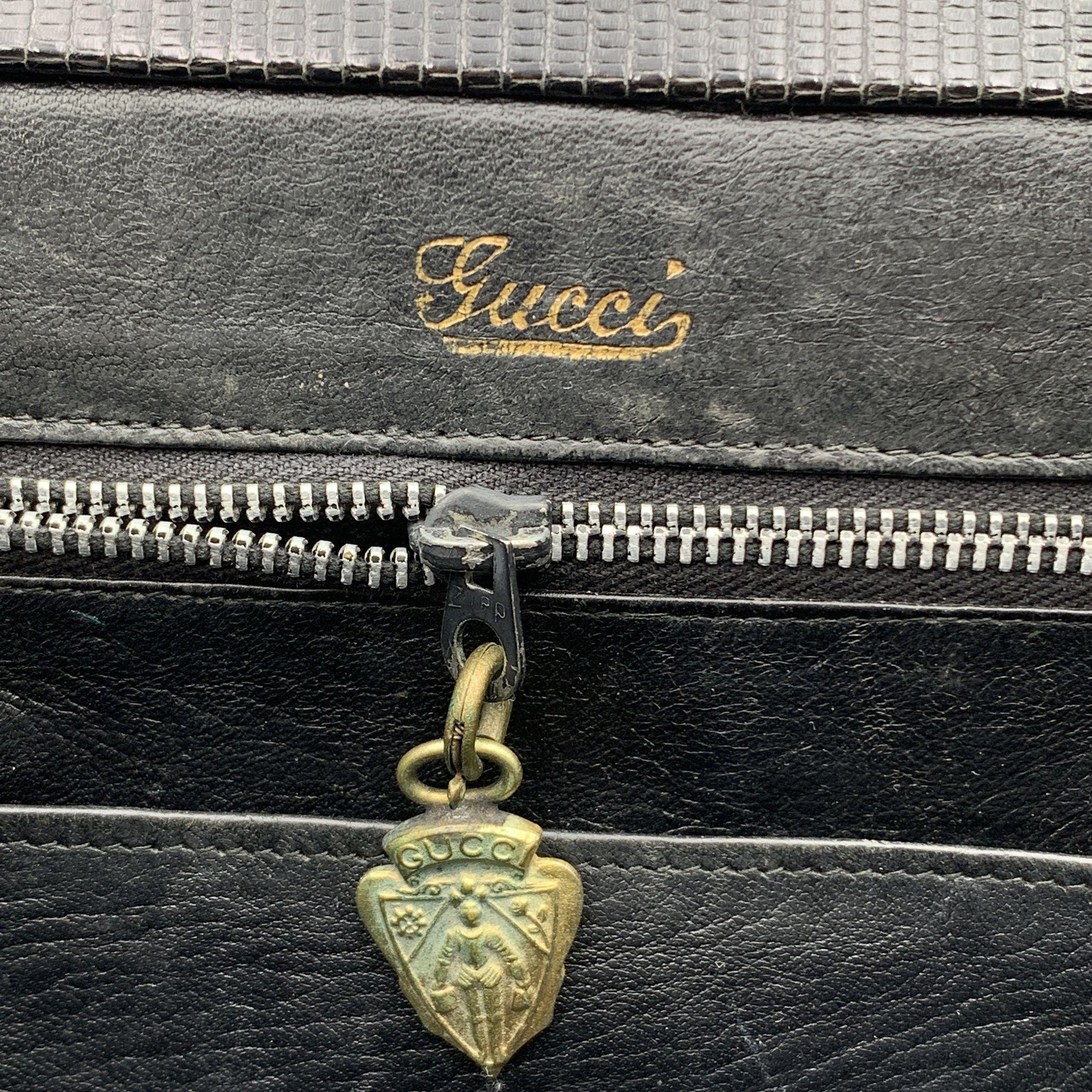 Gucci Vintage Black Leather Top Handles Bag Handbag Satchel 2