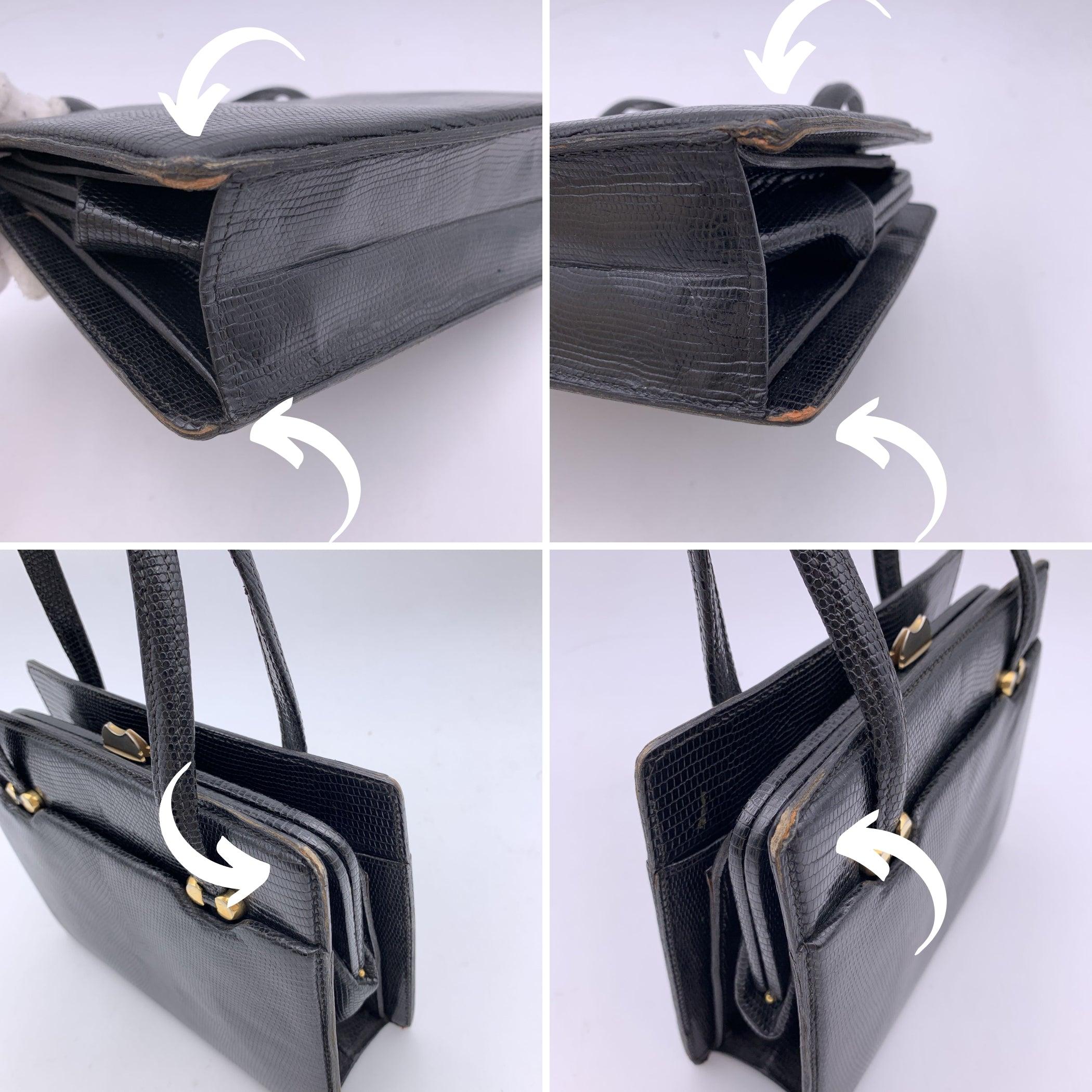 Gucci Vintage Black Leather Top Handles Bag Handbag Satchel 3