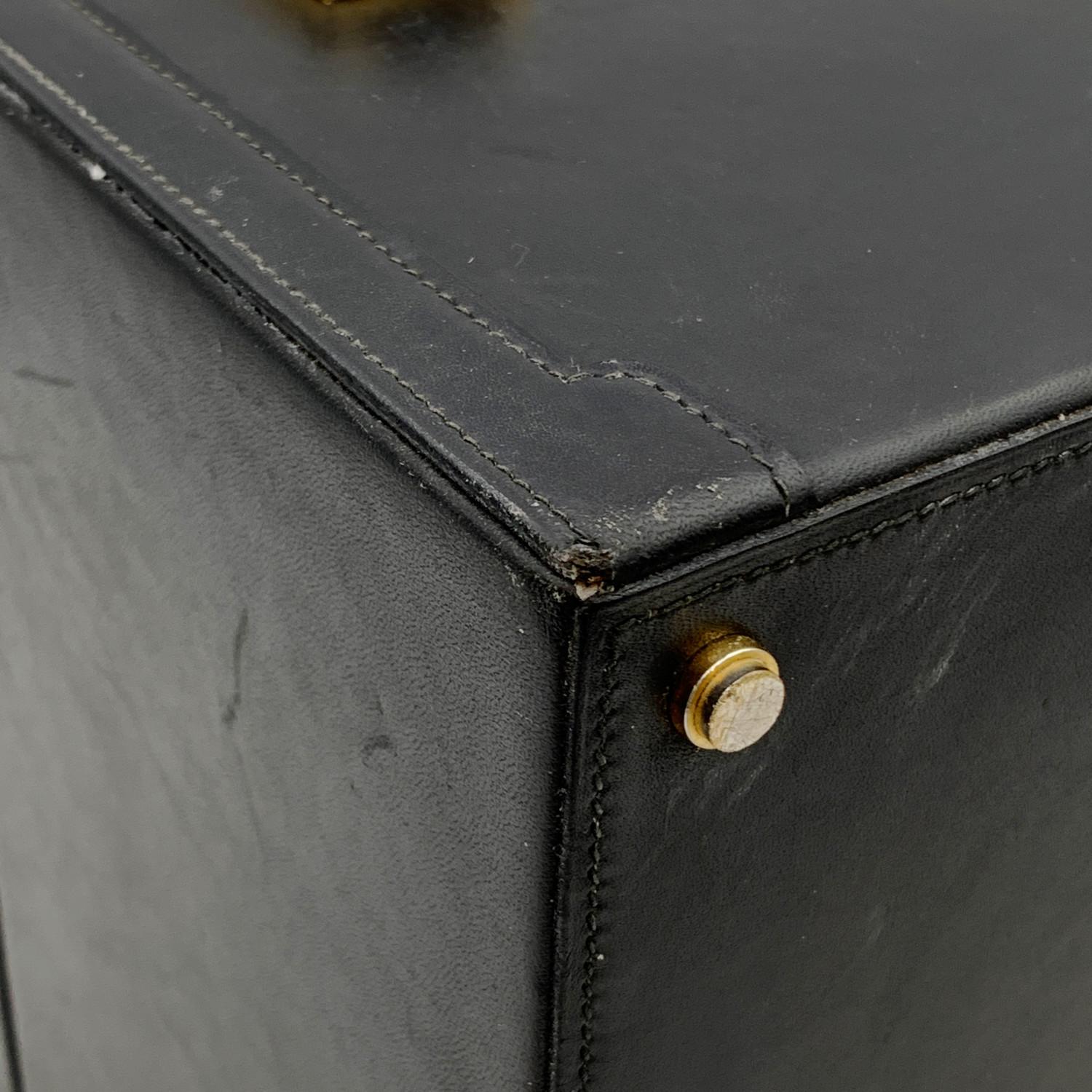Gucci Vintage Black Leather Travel Train Case Beauty Vanity Bag 2