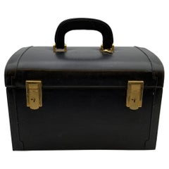 Gucci Vintage Black Leather Travel Train Case Beauty Vanity Bag