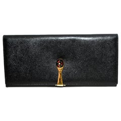 Gucci Vintage Black Leather Wallet With Jockey Cap Clasp