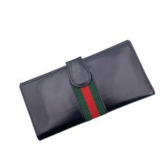 Gucci Vintage Black Leather Web Double Compartment Long Wallet