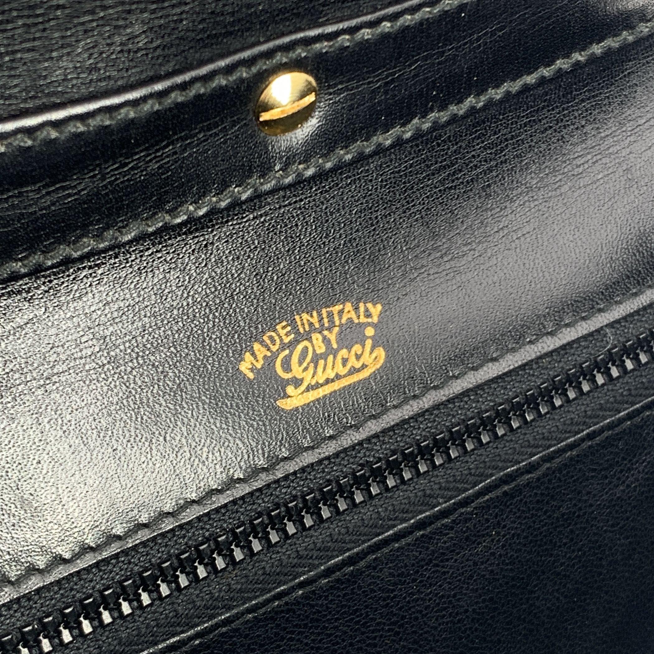 Gucci Vintage Black Leather Web Stripes Shoulder Bag 2