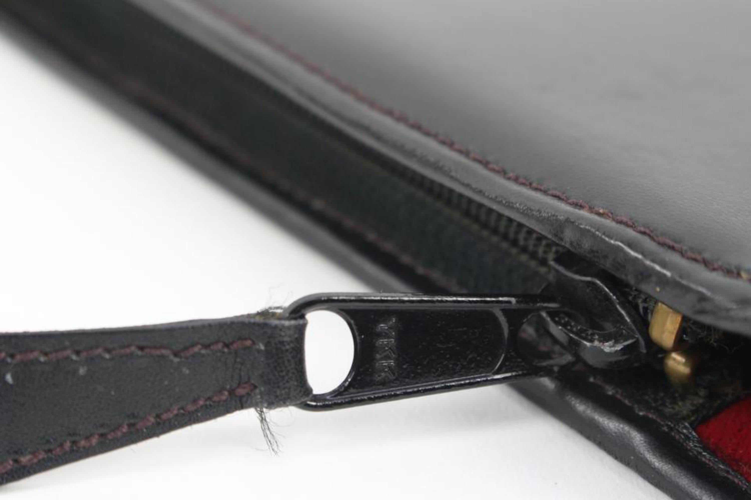 Gucci Vintage Black Leather Web Tie Case s29g39 For Sale 5