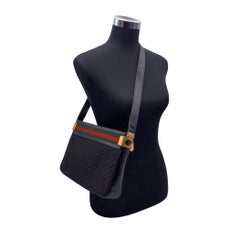 Gucci Vintage Black Micro GG Monogram Canvas Web Shoulder Bag