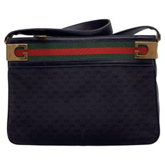 Gucci Vintage Black Micro GG Monogram Canvas Web Shoulder Bag