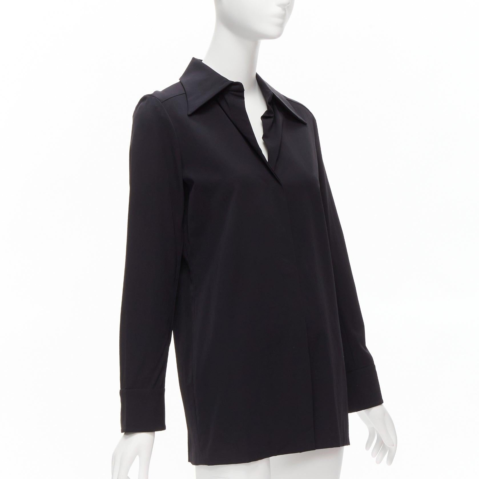 Black GUCCI Vintage black minimal concealed buttons wide collar shirt top IT38 XS For Sale