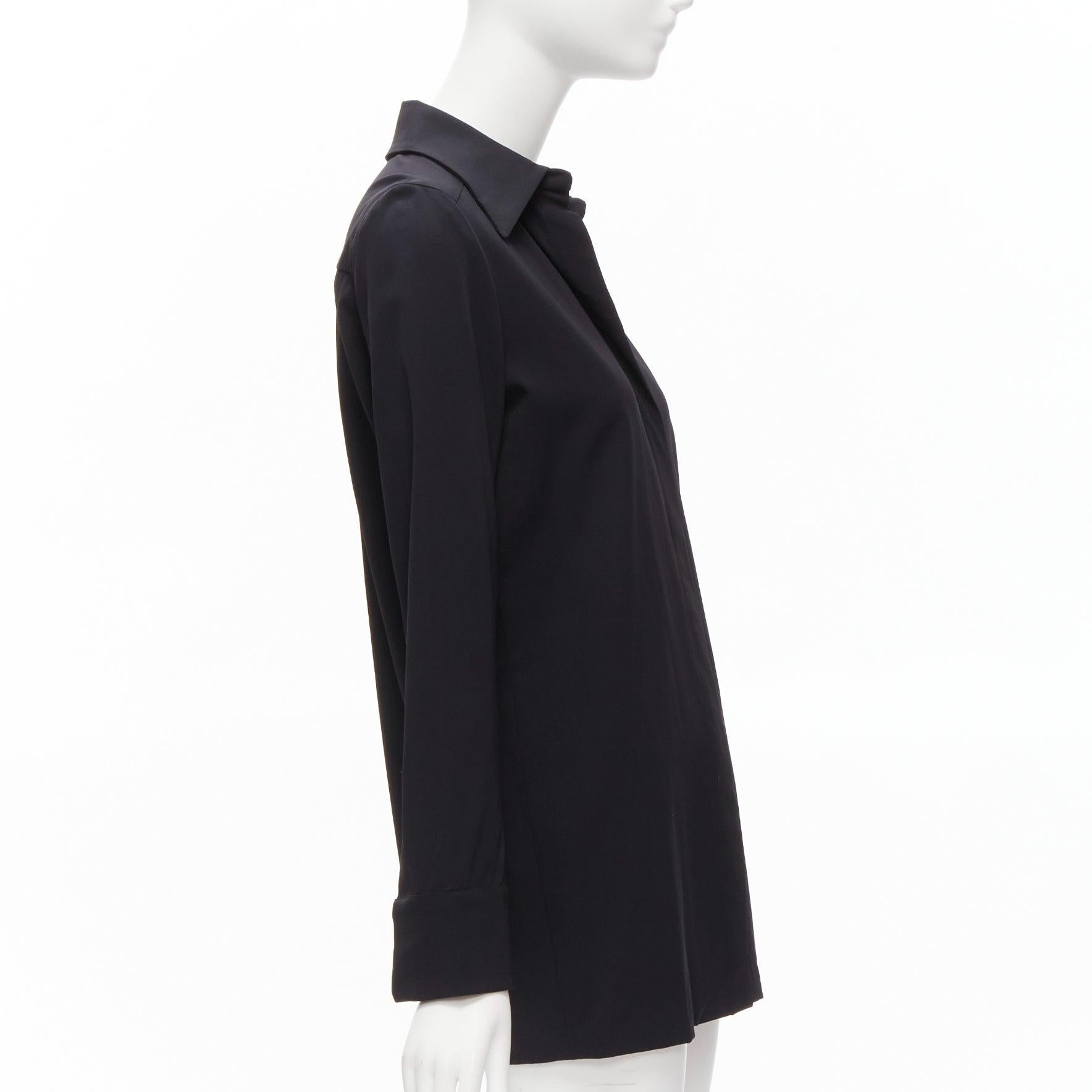 GUCCI Vintage black minimal concealed buttons wide collar shirt top IT38 XS In Excellent Condition For Sale In Hong Kong, NT