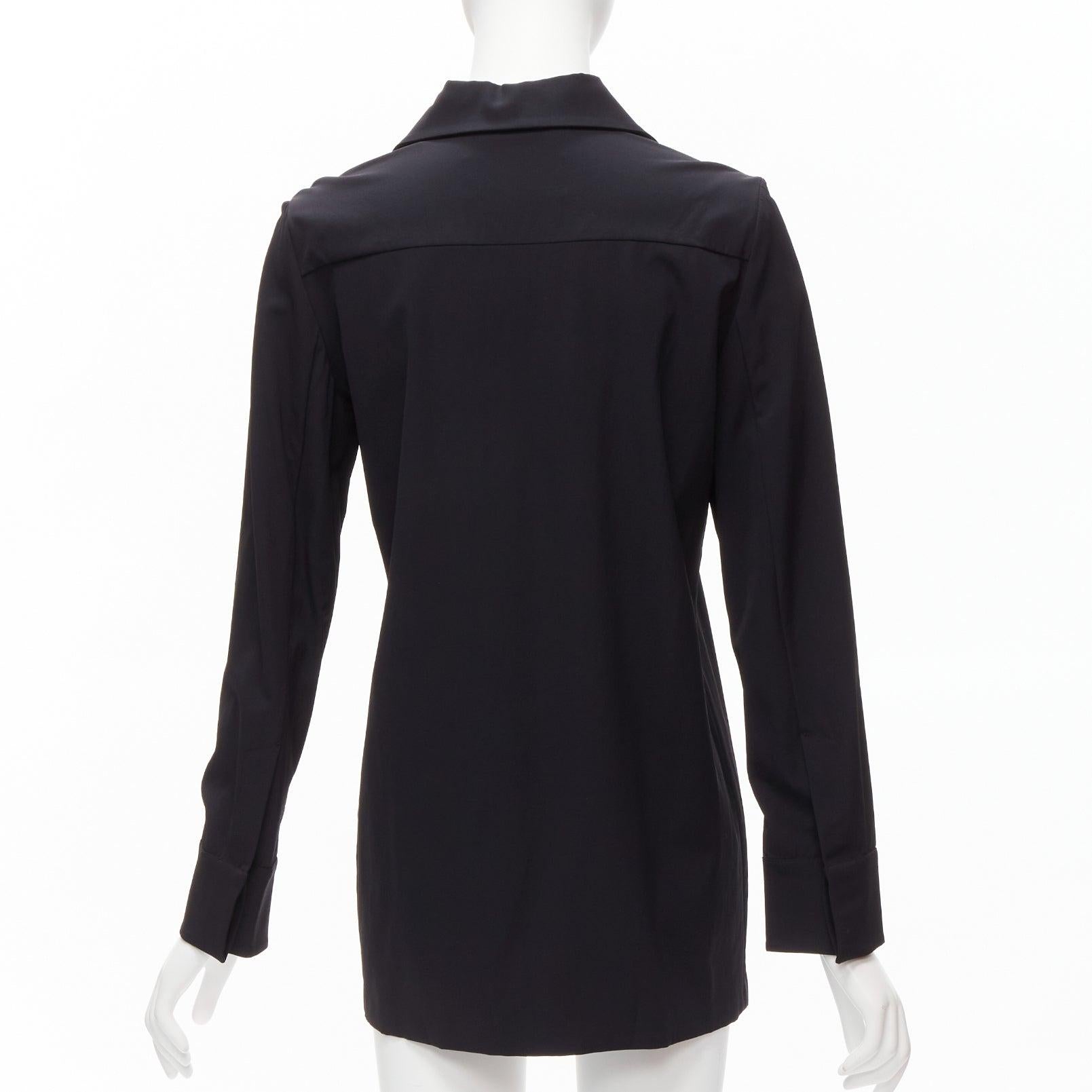 Women's GUCCI Vintage black minimal concealed buttons wide collar shirt top IT38 XS For Sale