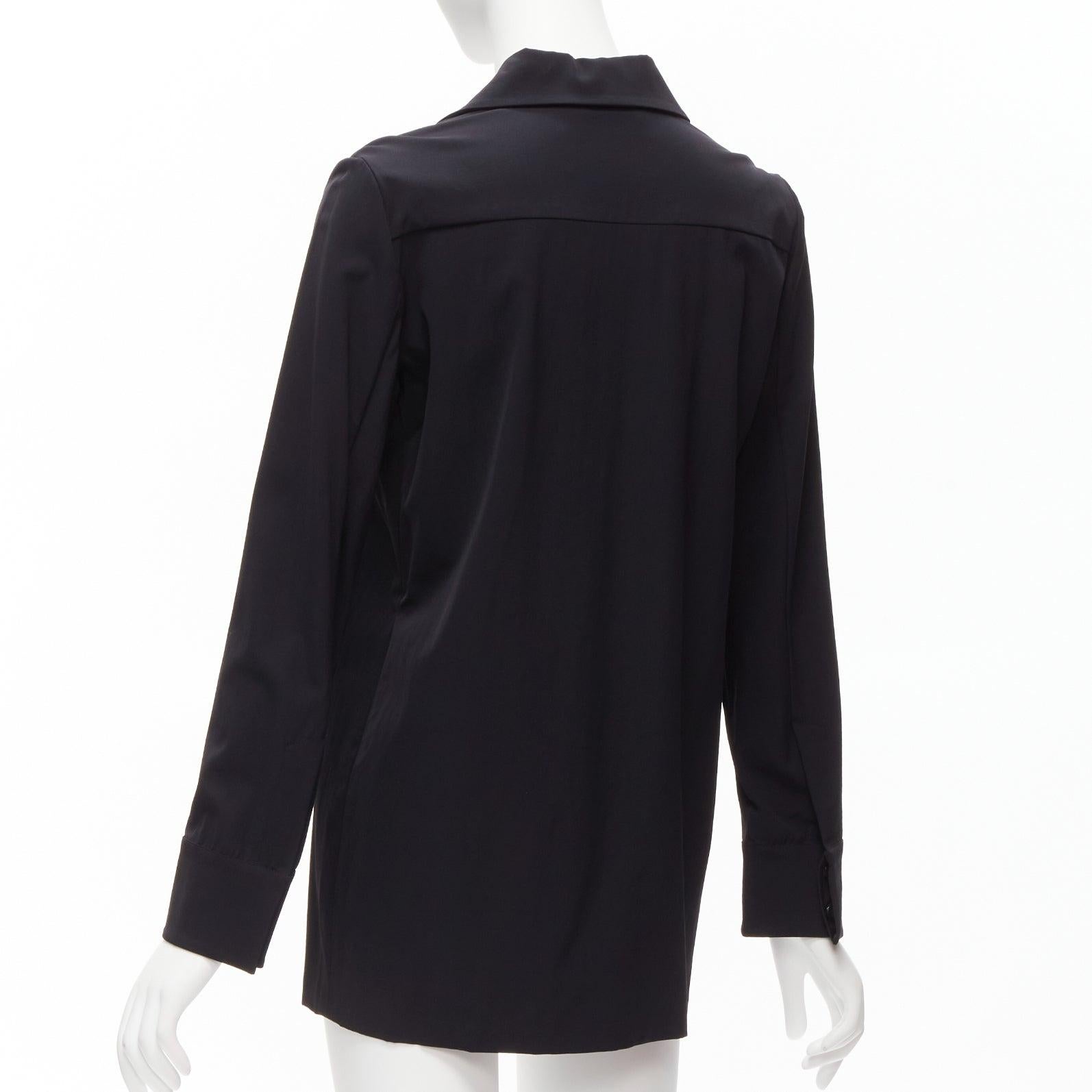 GUCCI Vintage black minimal concealed buttons wide collar shirt top IT38 XS For Sale 1