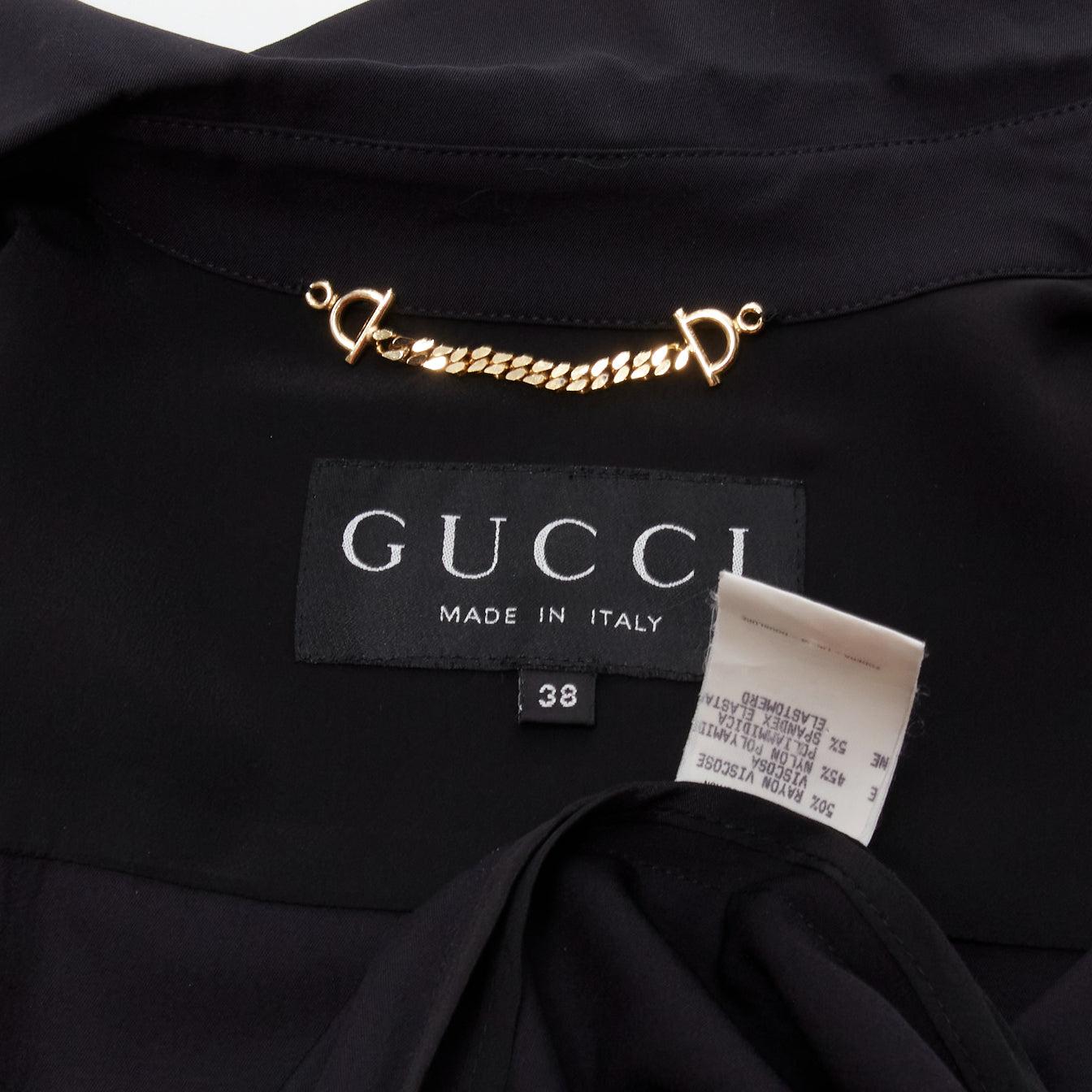 GUCCI, chemise vintage noire minimale avec boutons dissimulés et col large IT38 XS en vente 3