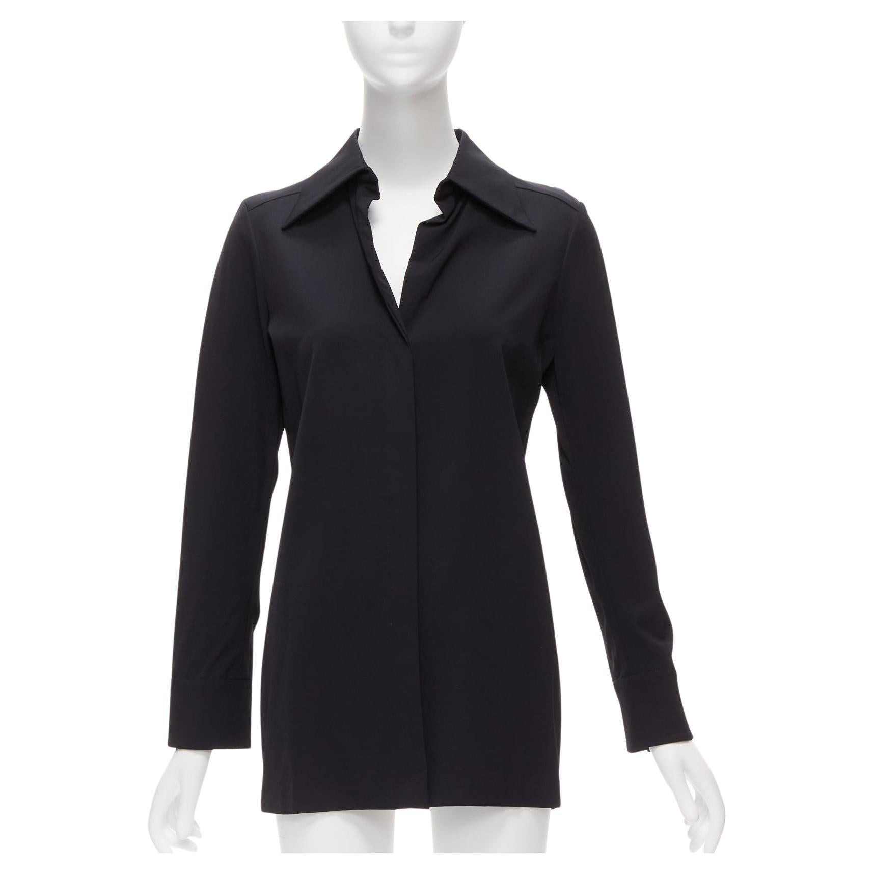 GUCCI Vintage black minimal concealed buttons wide collar shirt top IT38 XS For Sale