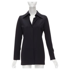 GUCCI Vintage black minimal concealed buttons wide collar shirt top IT38 XS