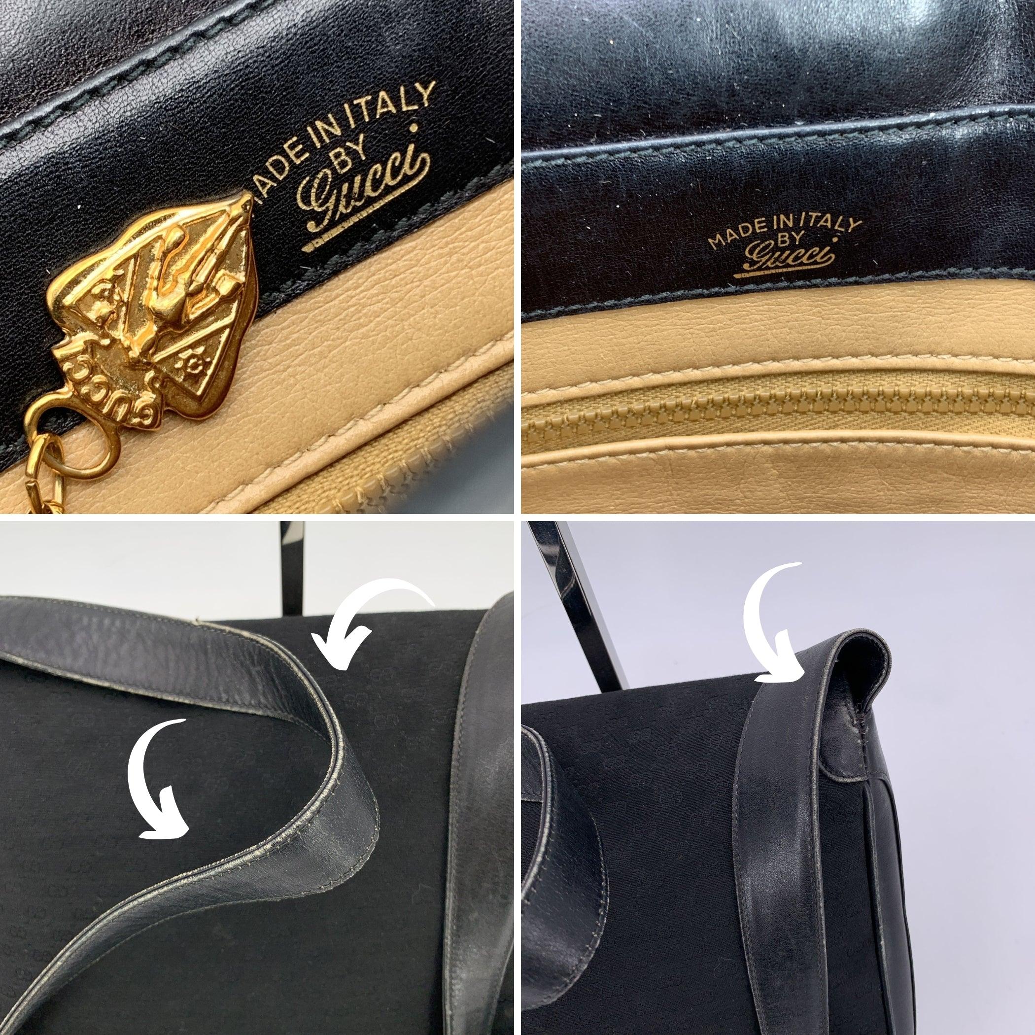 De las mujeres Bolso de hombro vintage negro de lona y piel con monograma de Gucci en venta