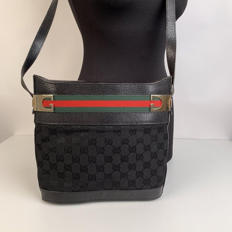 Gucci Vintage Black Monogram Canvas Bucket Shoulder Bag For Sale at 1stDibs