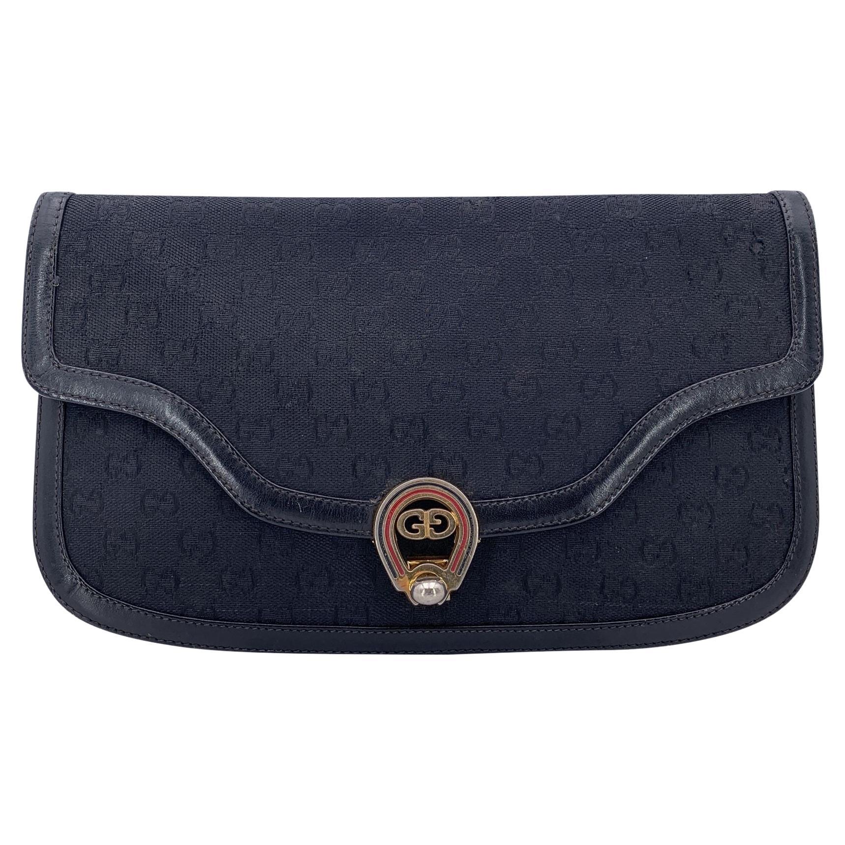 Gucci Vintage Black Monogram Canvas Clutch Bag Pochette Handbag For Sale