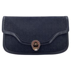 Gucci Vintage Black Monogram Canvas Clutch Bag Pochette Handbag