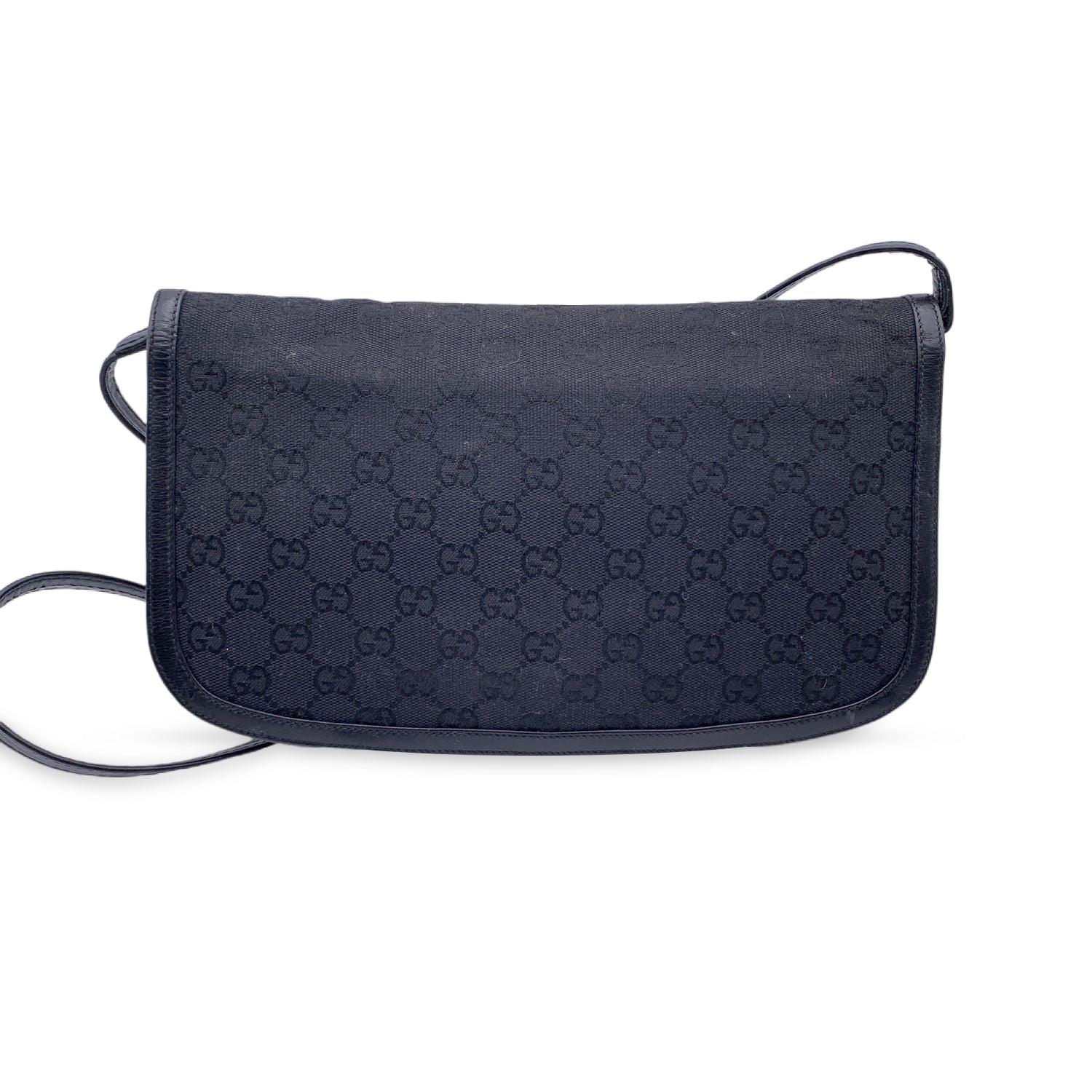 Gucci Vintage Black Monogram Canvas Convertible Shoulder Bag In Good Condition In Rome, Rome