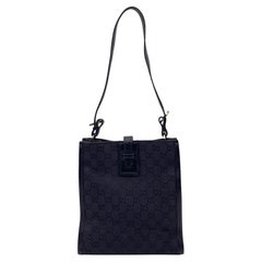 Gucci Vintage Black Monogram Canvas Shopping Vertical Shoulder Bag