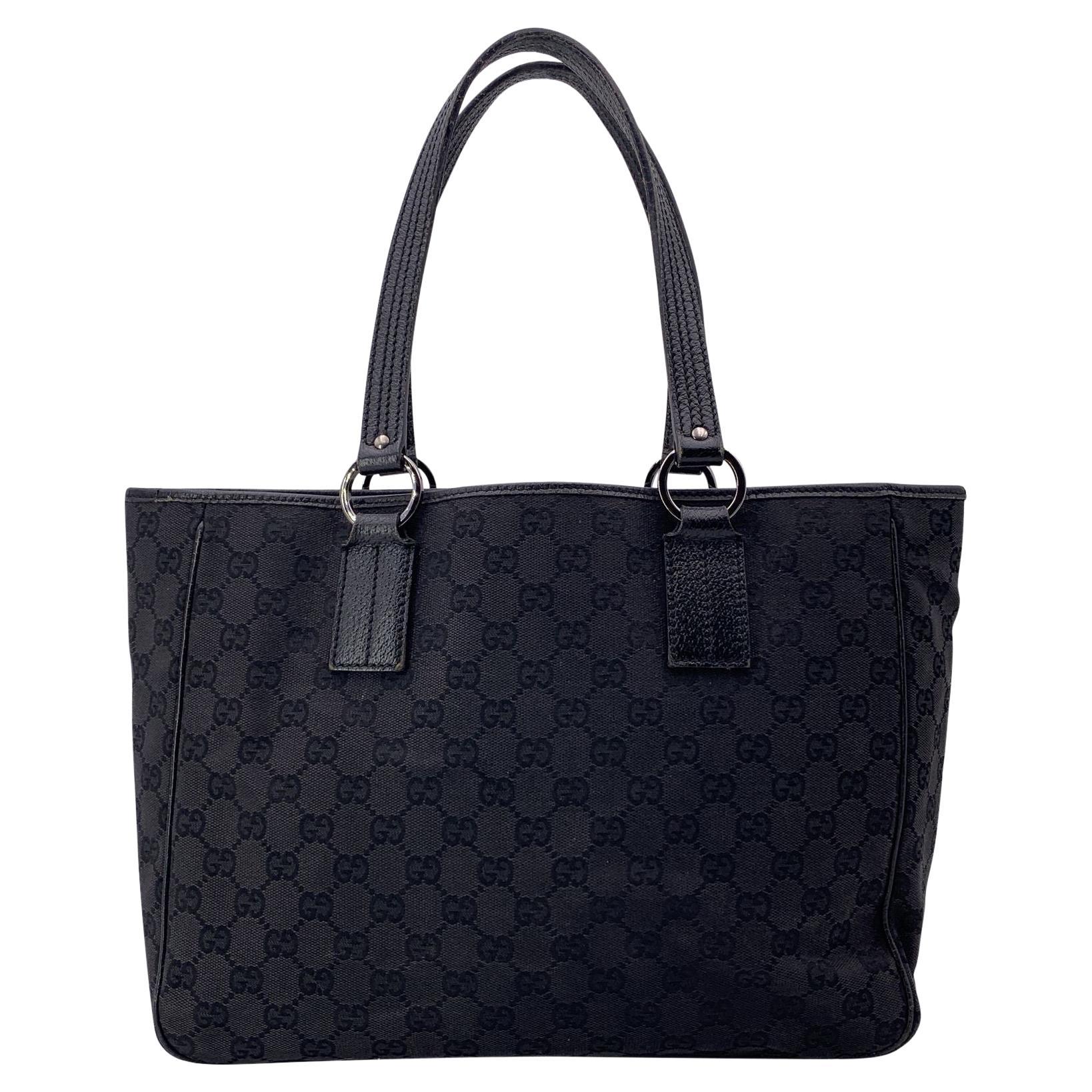 Gucci Vintage Black Monogram Canvas Tote Shopping Shoulder Bag