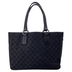 Gucci Vintage Black Monogram Canvas Tote Shopping Shoulder Bag